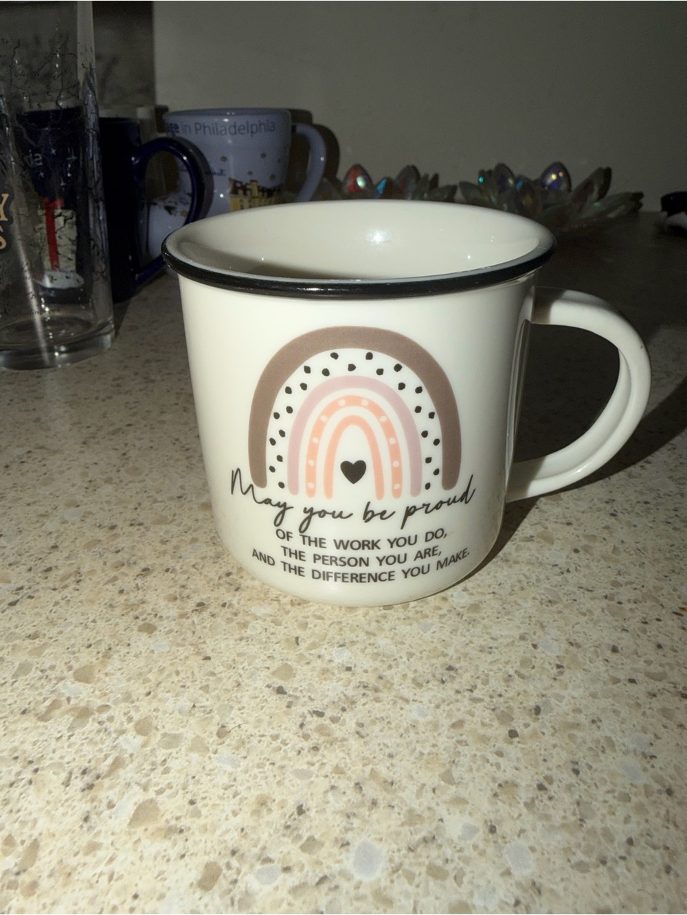 Ceramic White Mug with Pink and Brown Rainbow Design
